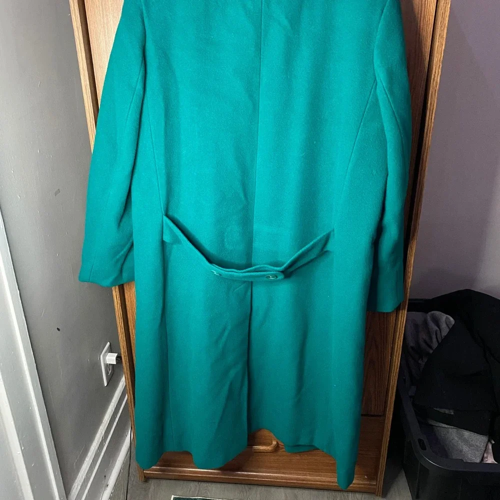 Glenbrooke Long Trench‎ Coat Women Large Teal Wool Double Breasted Vintage